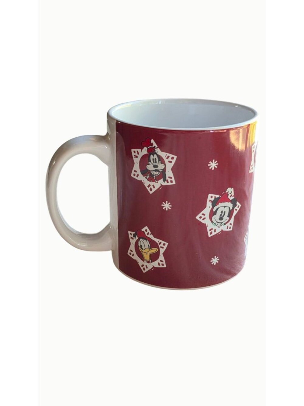 Disney Christmas Mug 24 oz Mickey Minnie Donald Goofy Zrike Snowflake Red